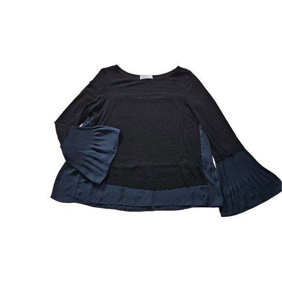 Bailey 44 Top Womens M Black Navy Pleated Layered LS Lagenlook Whimsigoth Fairy - Picture 10 of 16